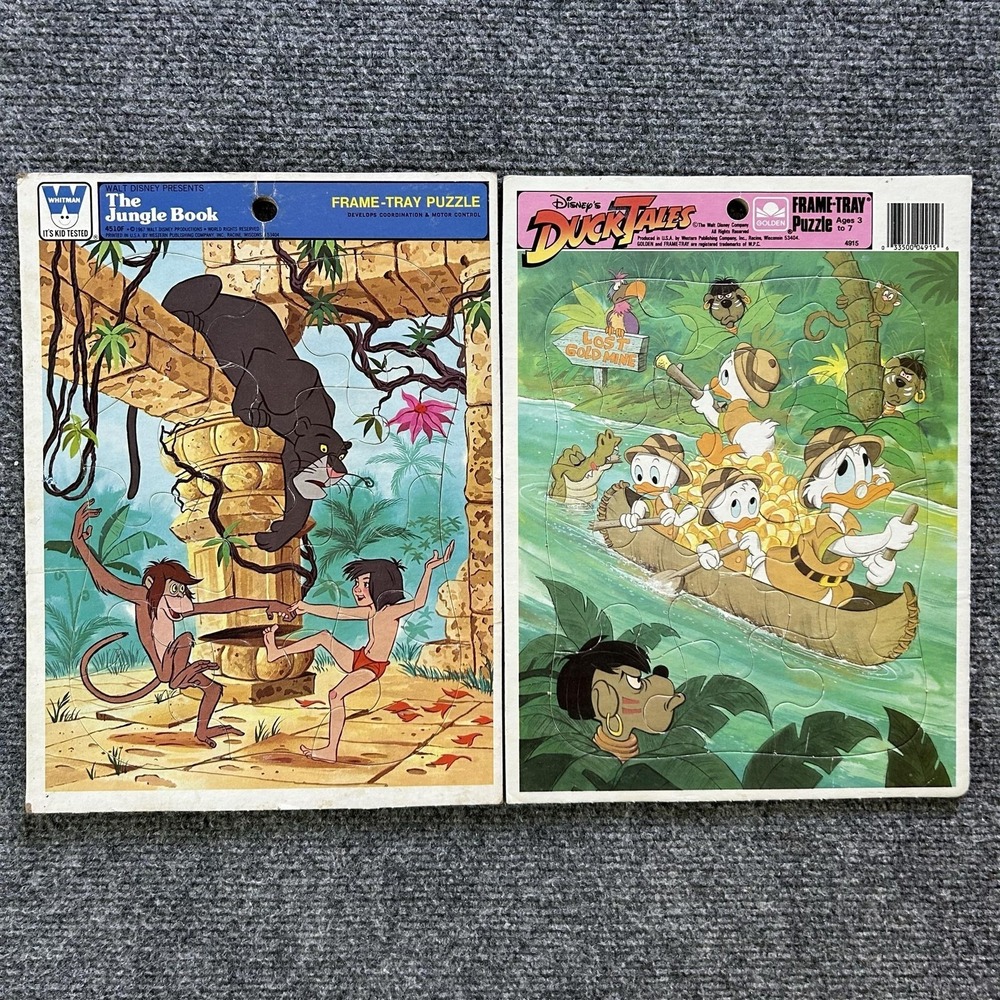 Vintage Disney‎ Jungle Book DuckTales Frame Tray Puzzle Lot 2pc Western